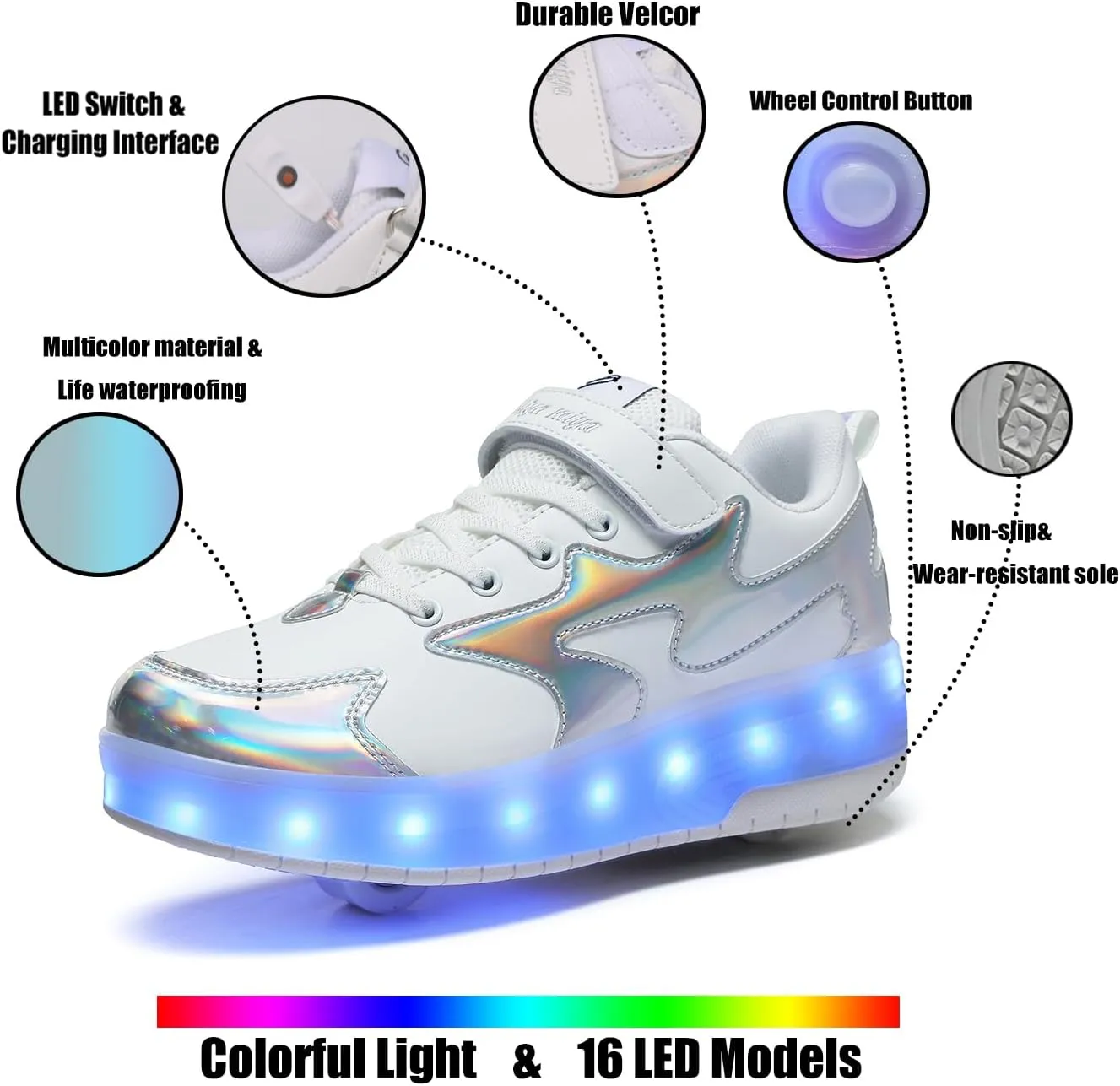 Nsasy Girls Boys Roller Shoes with LED Light Up Wheels Sneakers Kids Roller Skates Shoes for Kids for Children