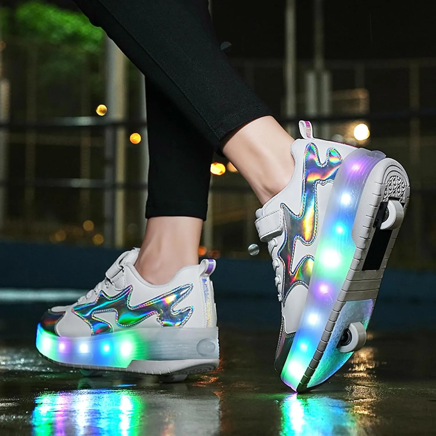 Nsasy Girls Boys Roller Shoes with LED Light Up Wheels Sneakers Kids Roller Skates Shoes for Kids for Children
