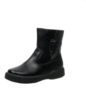 oiangi Waterproof Boots for Women Casual Solid Color Round Toe Side Zipper Flat Vintage Mid-Calf Boots Comfortable Ladies Outdoor Platform Boots Shoes