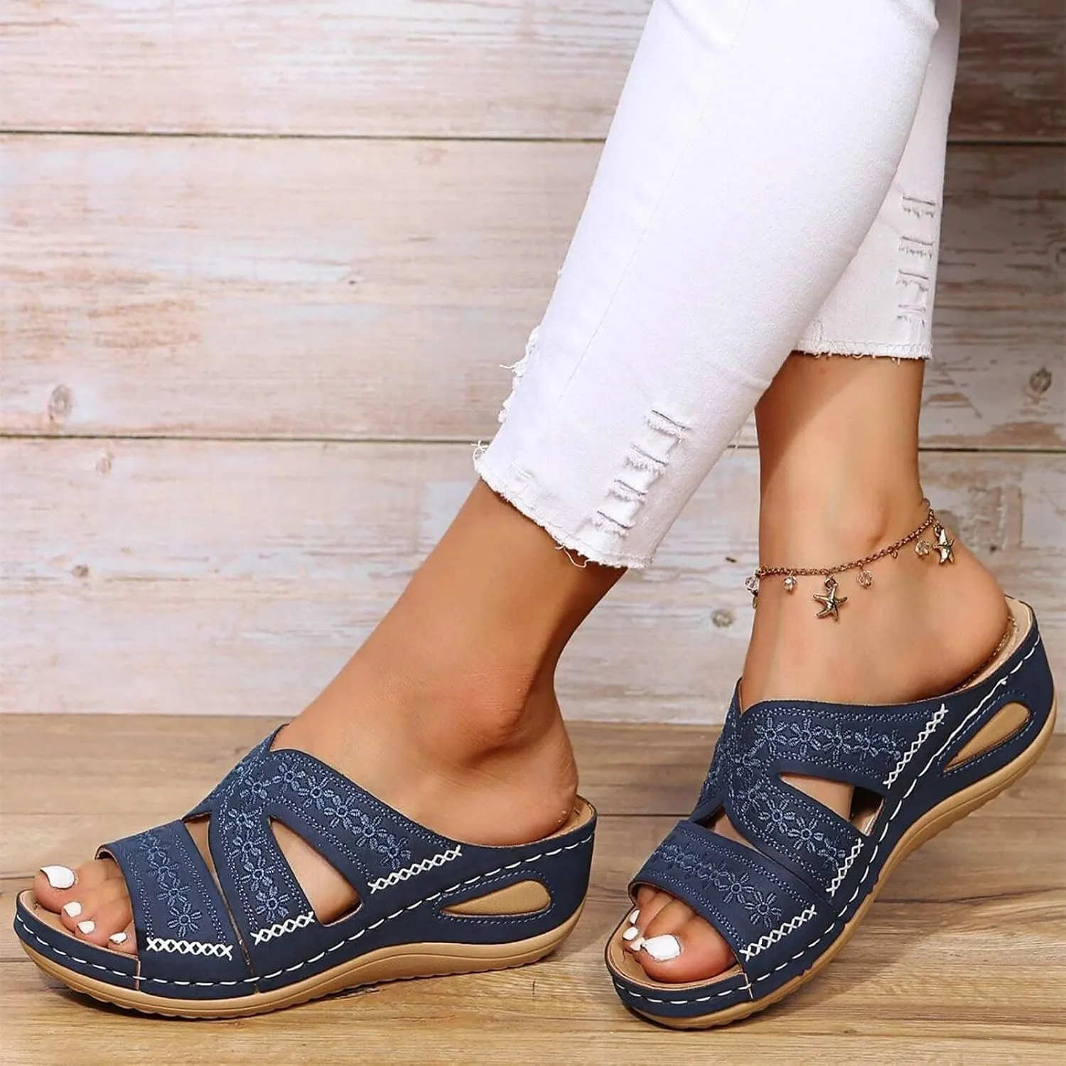 Open Toe Wedge Orthopedic Sandals for Women 2025,Women's Slip on Arch Support Sandals Casual Platform Fashion Non-Slip Lightweight Slippers,Womens Thick Soled Wedge Summer Shoe