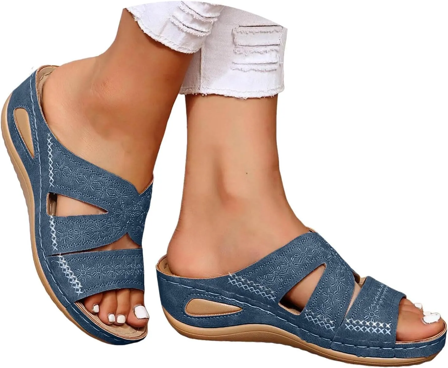 Open Toe Wedge Orthopedic Sandals for Women 2025,Women's Slip on Arch Support Sandals Casual Platform Fashion Non-Slip Lightweight Slippers,Womens Thick Soled Wedge Summer Shoe