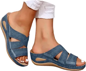 Open Toe Wedge Orthopedic Sandals for Women 2025,Women's Slip on Arch Support Sandals Casual Platform Fashion Non-Slip Lightweight Slippers,Womens Thick Soled Wedge Summer Shoe