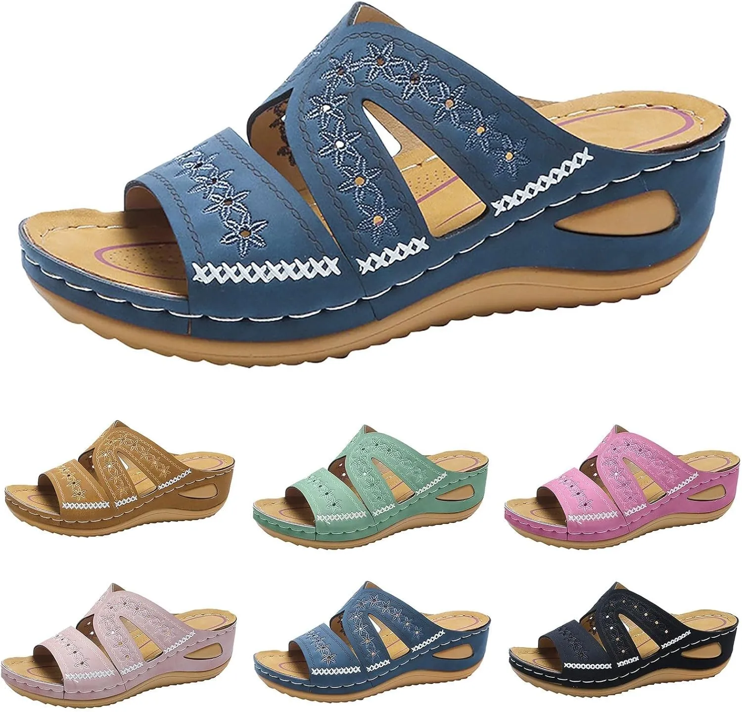 Open Toe Wedge Orthopedic Sandals for Women 2025,Women's Slip on Arch Support Sandals Casual Platform Fashion Non-Slip Lightweight Slippers,Womens Thick Soled Wedge Summer Shoe