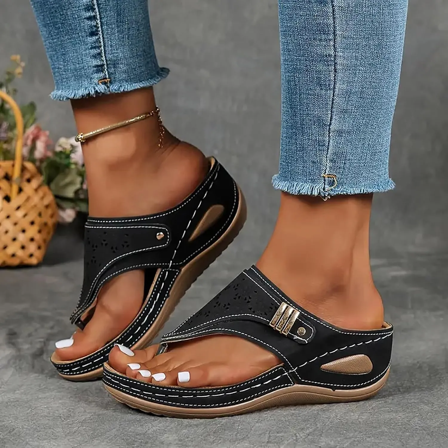 Orthopedic Wedge Sandals for Women Summer Dressy 2025 Womens Comfortable Casual Slip On Beach Slippers Shoes Arch Support Wedges Non Slip Flip Flops