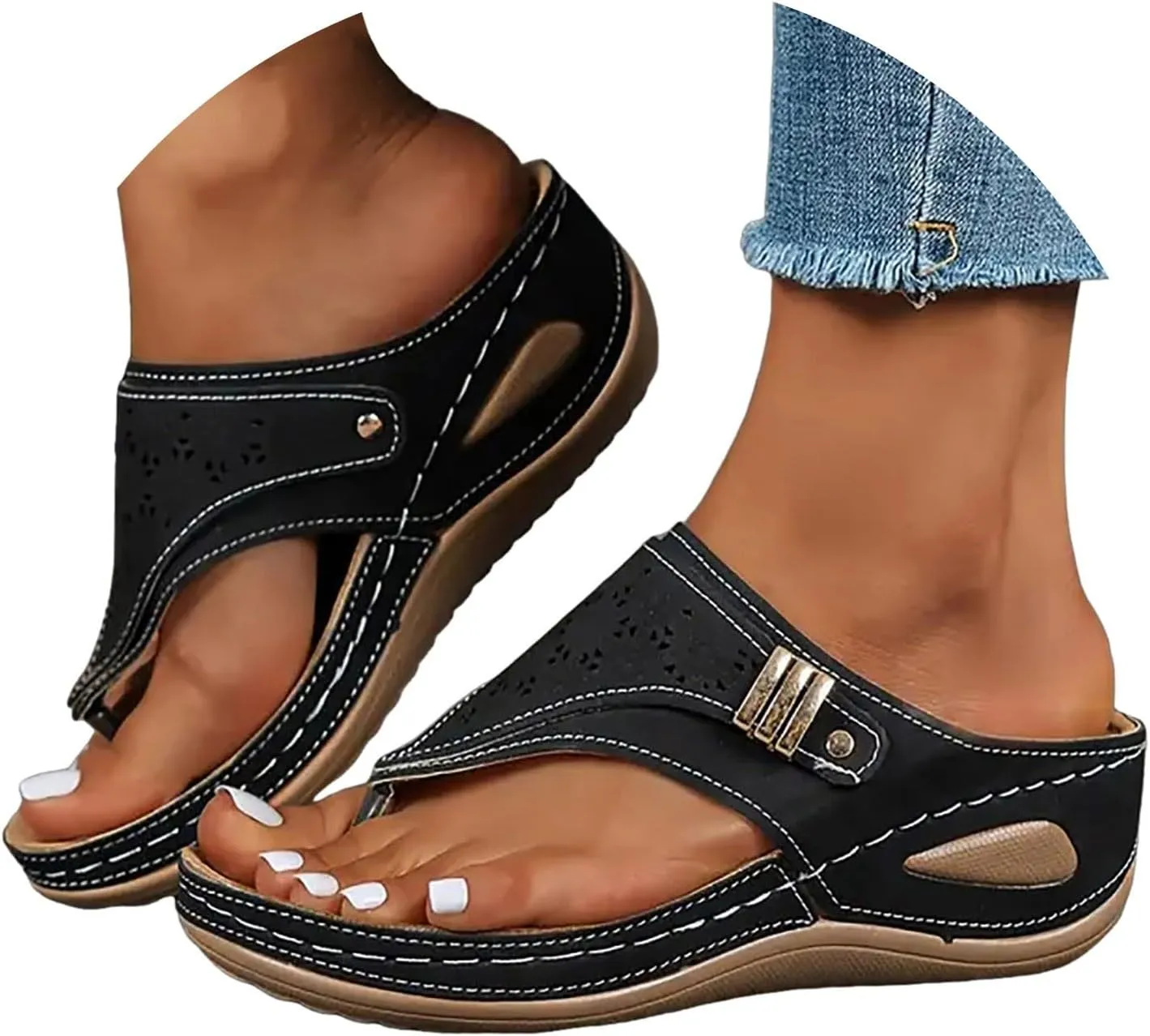 Orthopedic Wedge Sandals for Women Summer Dressy 2025 Womens Comfortable Casual Slip On Beach Slippers Shoes Arch Support Wedges Non Slip Flip Flops
