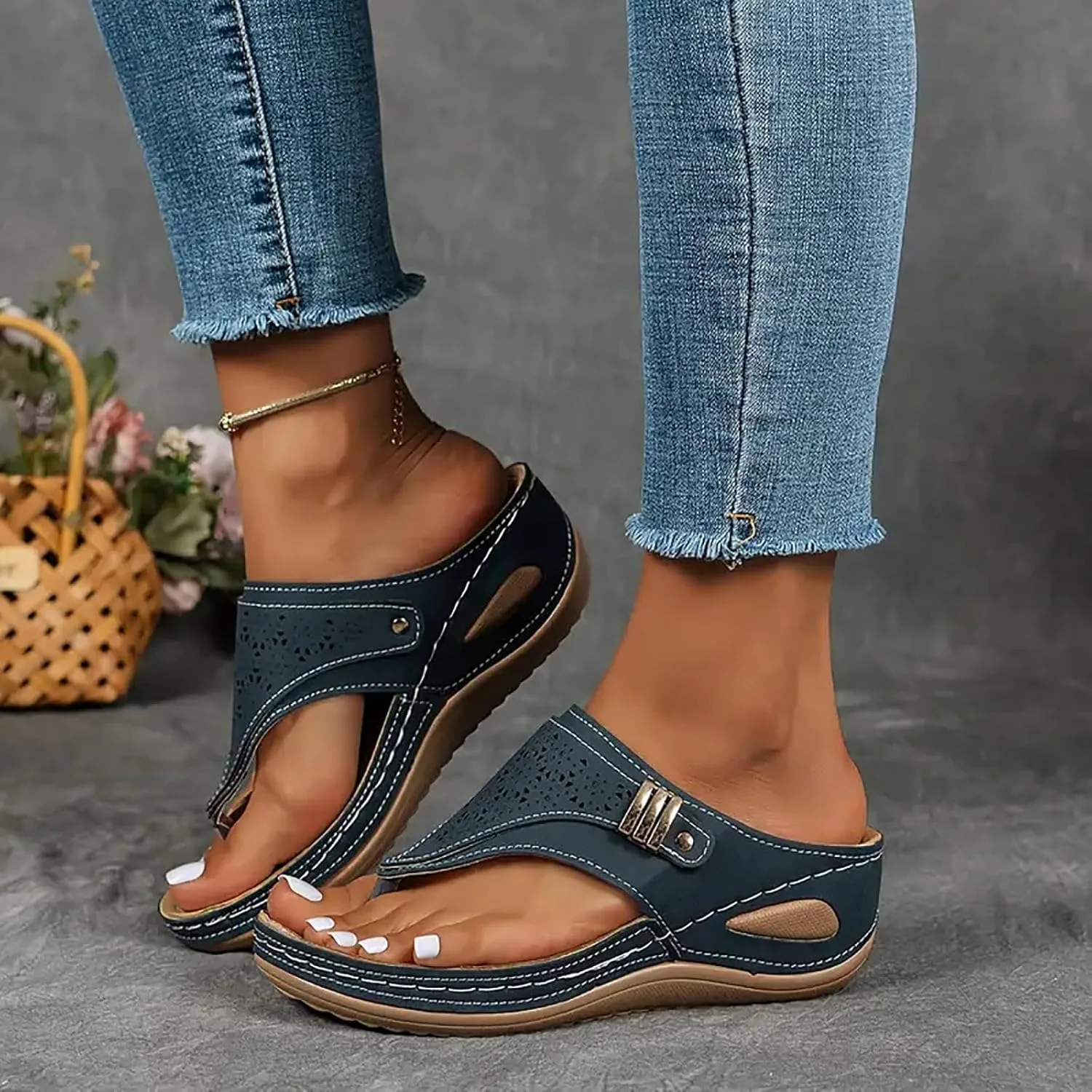 Orthopedic Wedge Sandals for Women Summer Dressy 2025,Womens Wedges Sandal Flat Open Toe Platform Casual Flip Flops Arch Support Silppers Comfortable