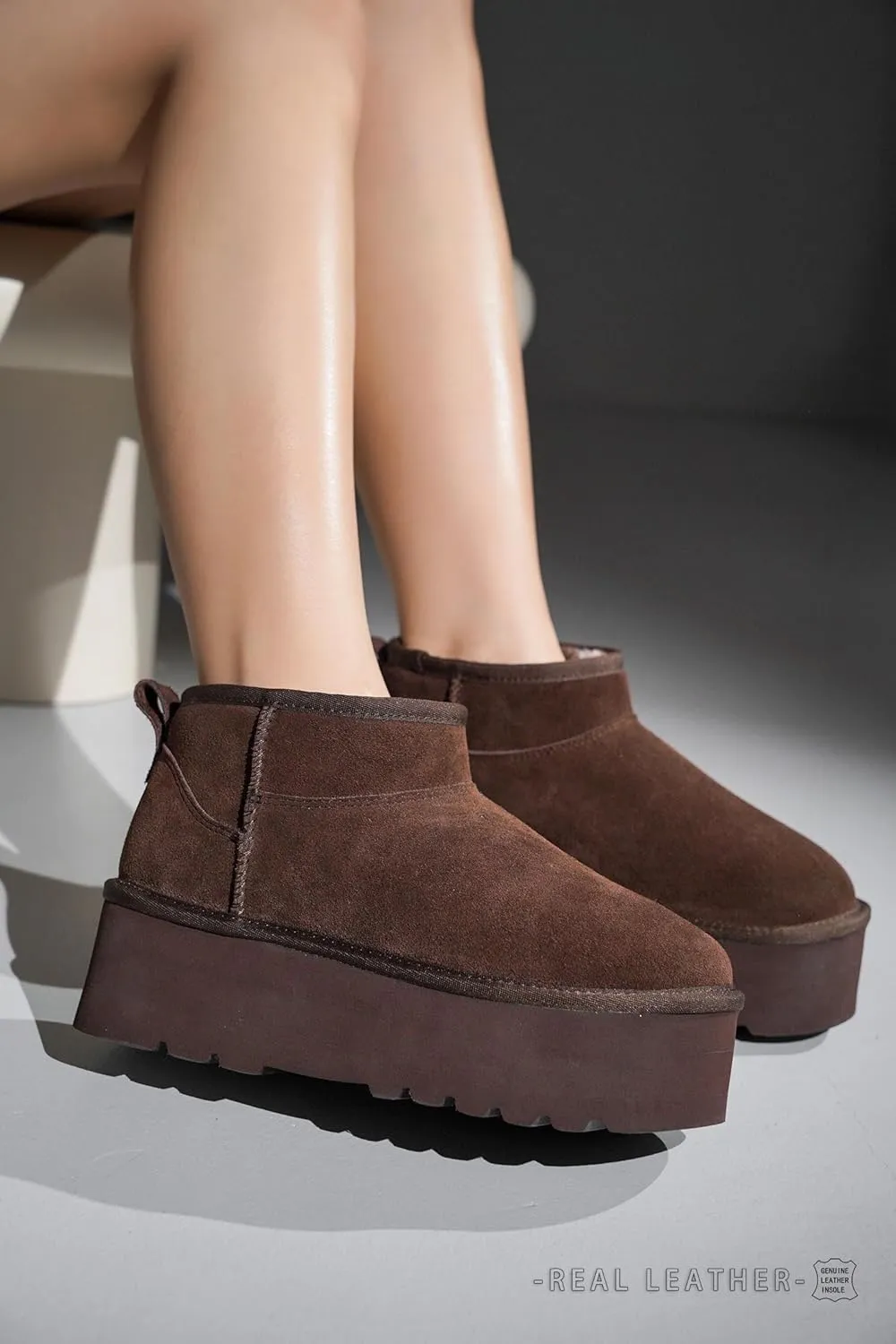 Project Cloud 100% Genuine Suede Leather Ankle Boots for Women - Anti-Slip Memory Foam Insole Womens Boots - Lightweight Winter Womens Shoes, Ankle Booties for Women (Huggy)