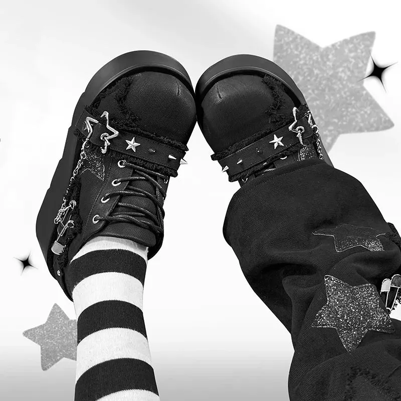 Punk Heart Buckle High Heels Pumps Women 2024 Spring Y2K Black Chunky Platform Lolita Shoes Woman Bowtie Thick Heel Gothic Shoes