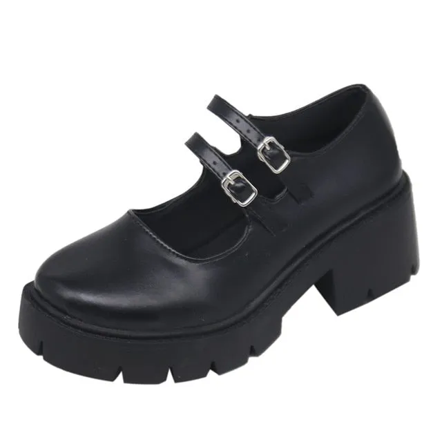Rimocy 2020 New Black High Heels Shoes Women Pumps Fashion Patent Leather Platform Shoes Woman Round Toe Mary Jane Shoes Mujer