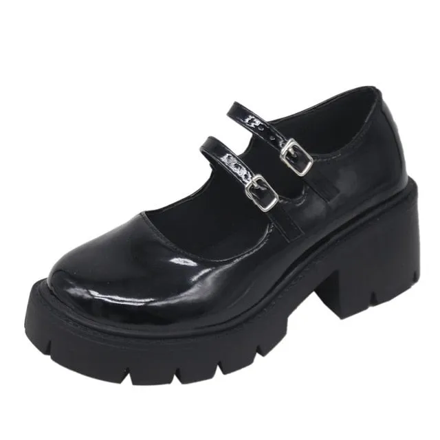 Rimocy 2020 New Black High Heels Shoes Women Pumps Fashion Patent Leather Platform Shoes Woman Round Toe Mary Jane Shoes Mujer