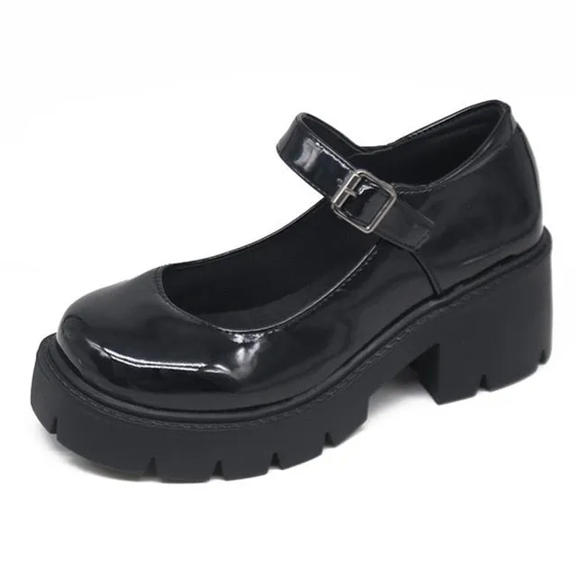 Rimocy 2020 New Black High Heels Shoes Women Pumps Fashion Patent Leather Platform Shoes Woman Round Toe Mary Jane Shoes Mujer