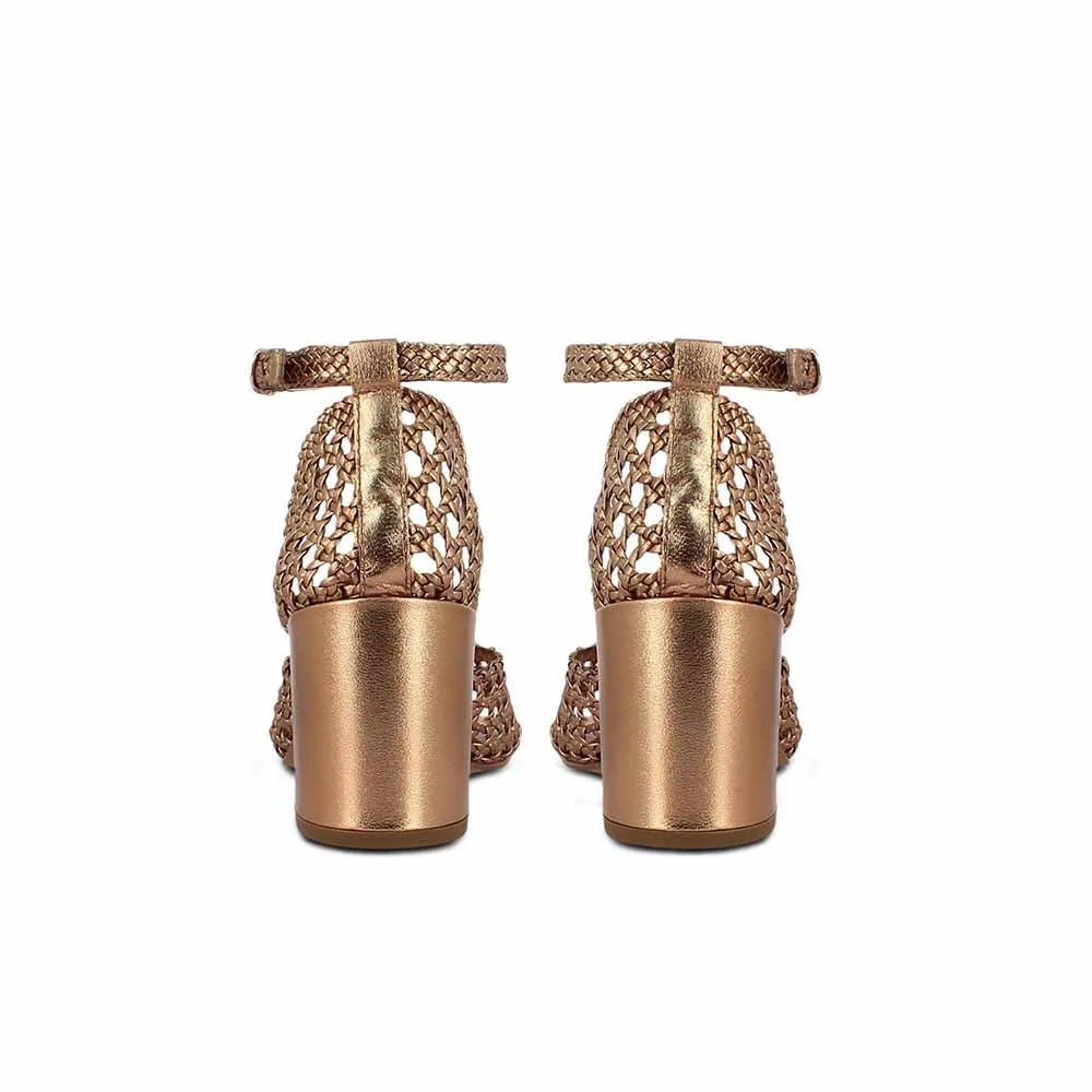 Saint G Woven Gold Leather Block Heels