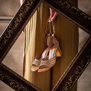 Saint G Woven Gold Leather Block Heels