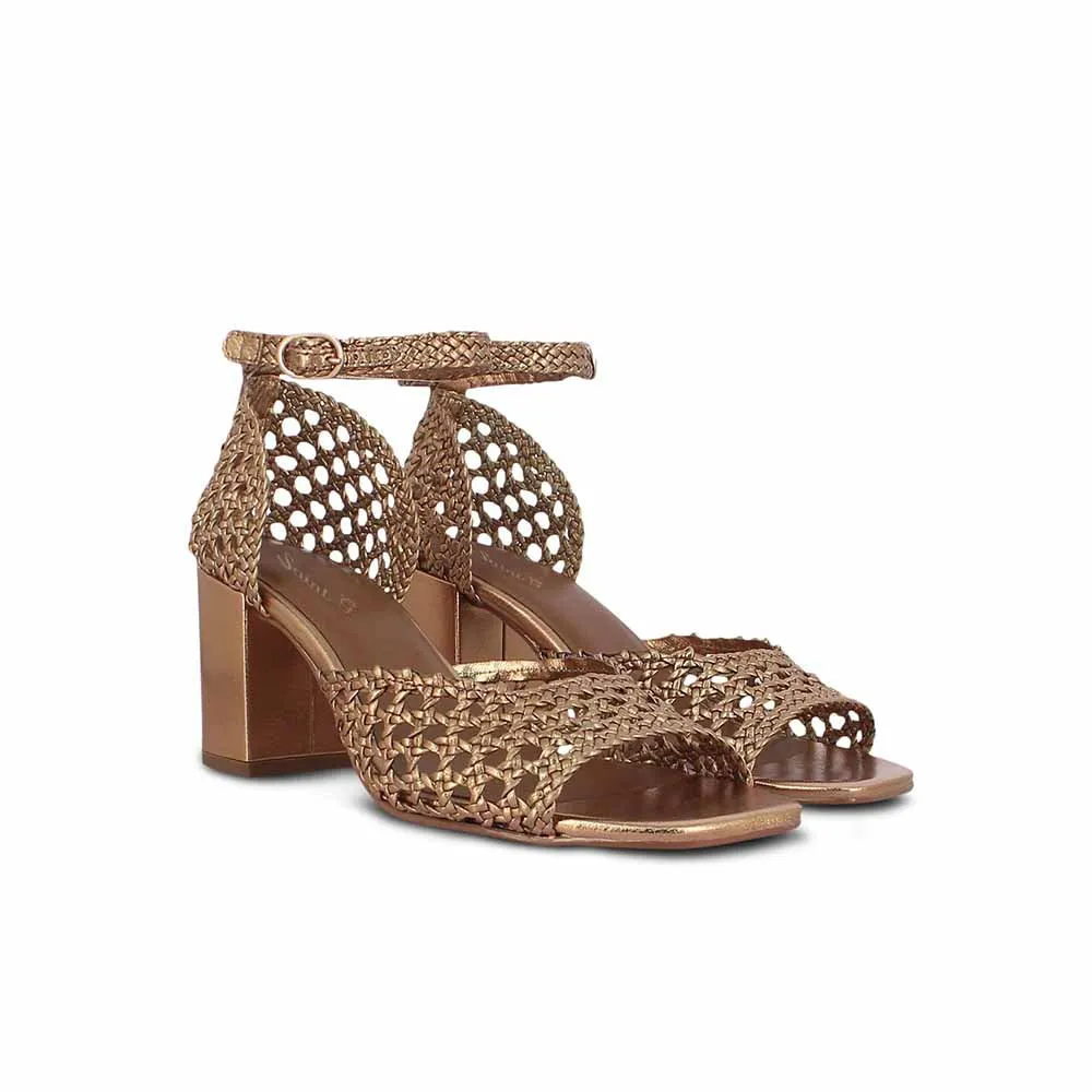 Saint G Woven Gold Leather Block Heels
