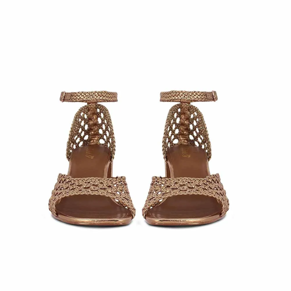Saint G Woven Gold Leather Block Heels