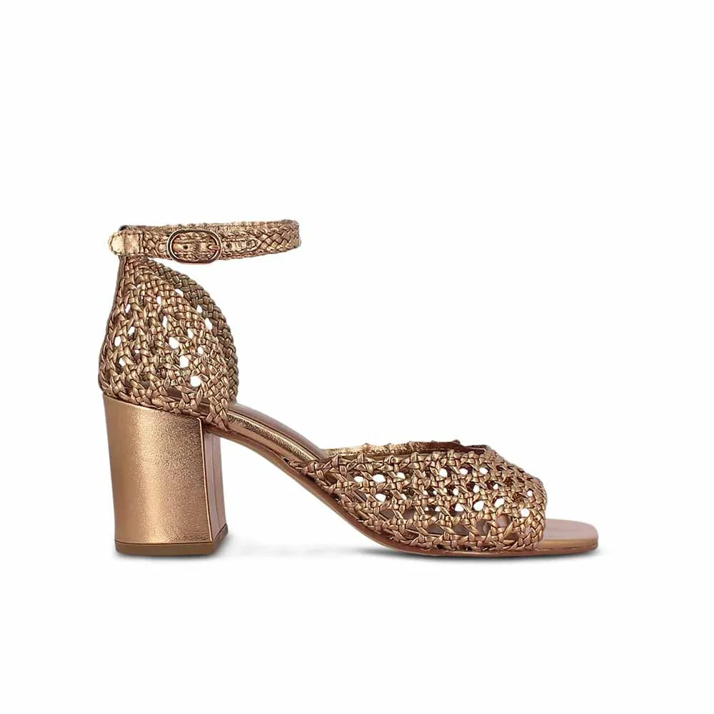 Saint G Woven Gold Leather Block Heels