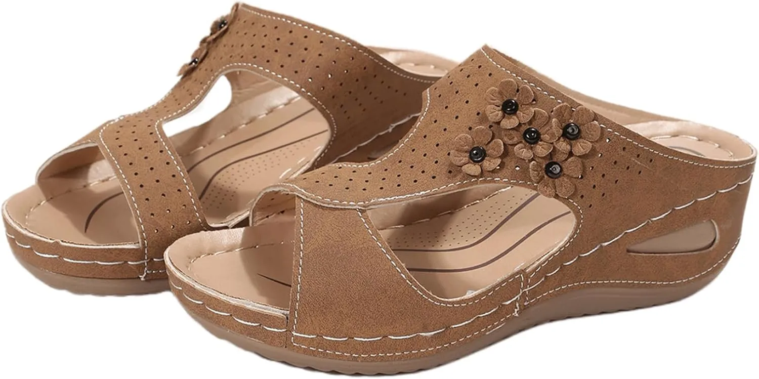 Sandals Women Comfortable Dressy Wedge Sandals Fashion Orthotic Slides Lightweight Athletic Slip On Orthopedic Slippers