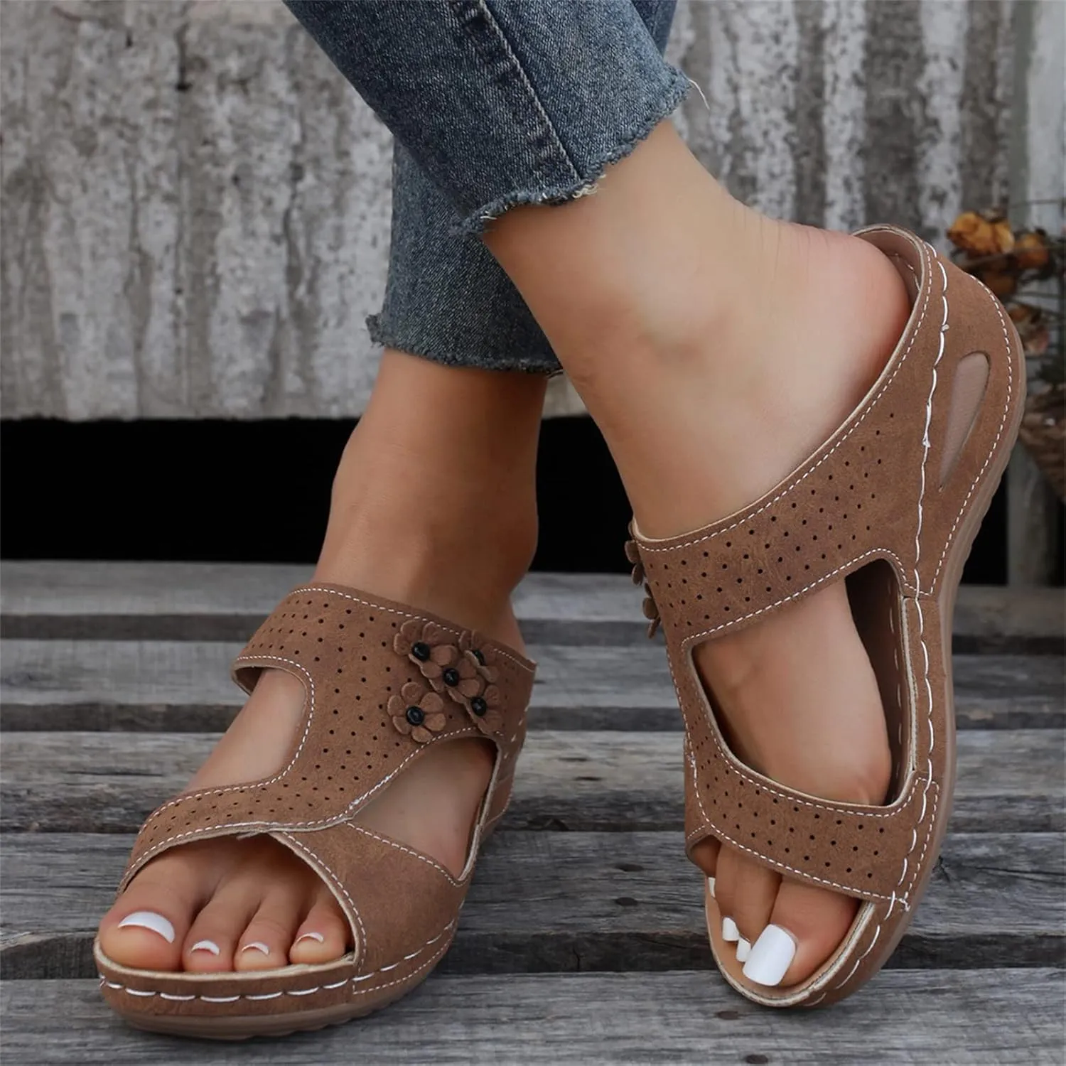 Sandals Women Comfortable Dressy Wedge Sandals Fashion Orthotic Slides Lightweight Athletic Slip On Orthopedic Slippers