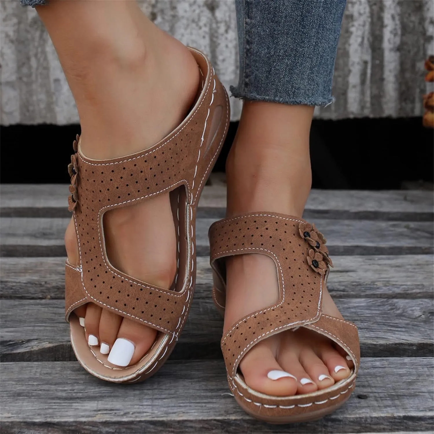 Sandals Women Comfortable Dressy Wedge Sandals Fashion Orthotic Slides Lightweight Athletic Slip On Orthopedic Slippers