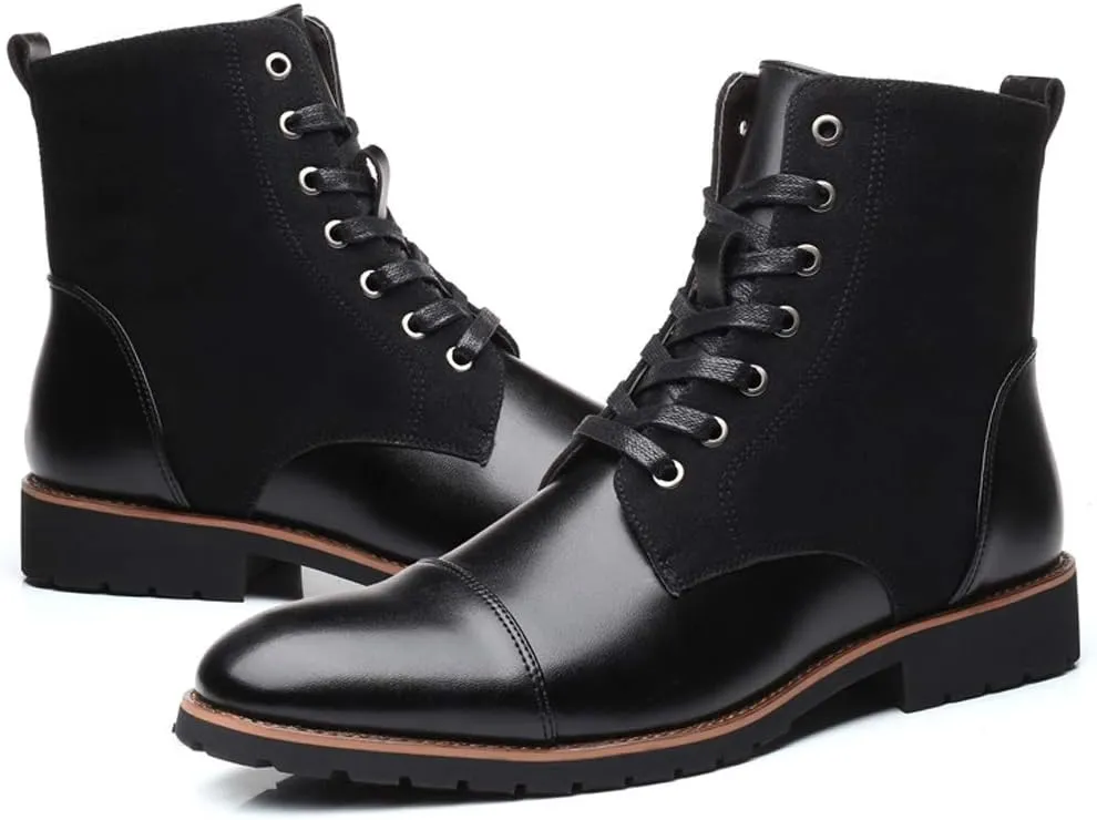 Santimon Mens Casual Leather Ankle Combat Chukka Boots Classic Cap Toe Waterproof Lace Up Work Oxfords Boots
