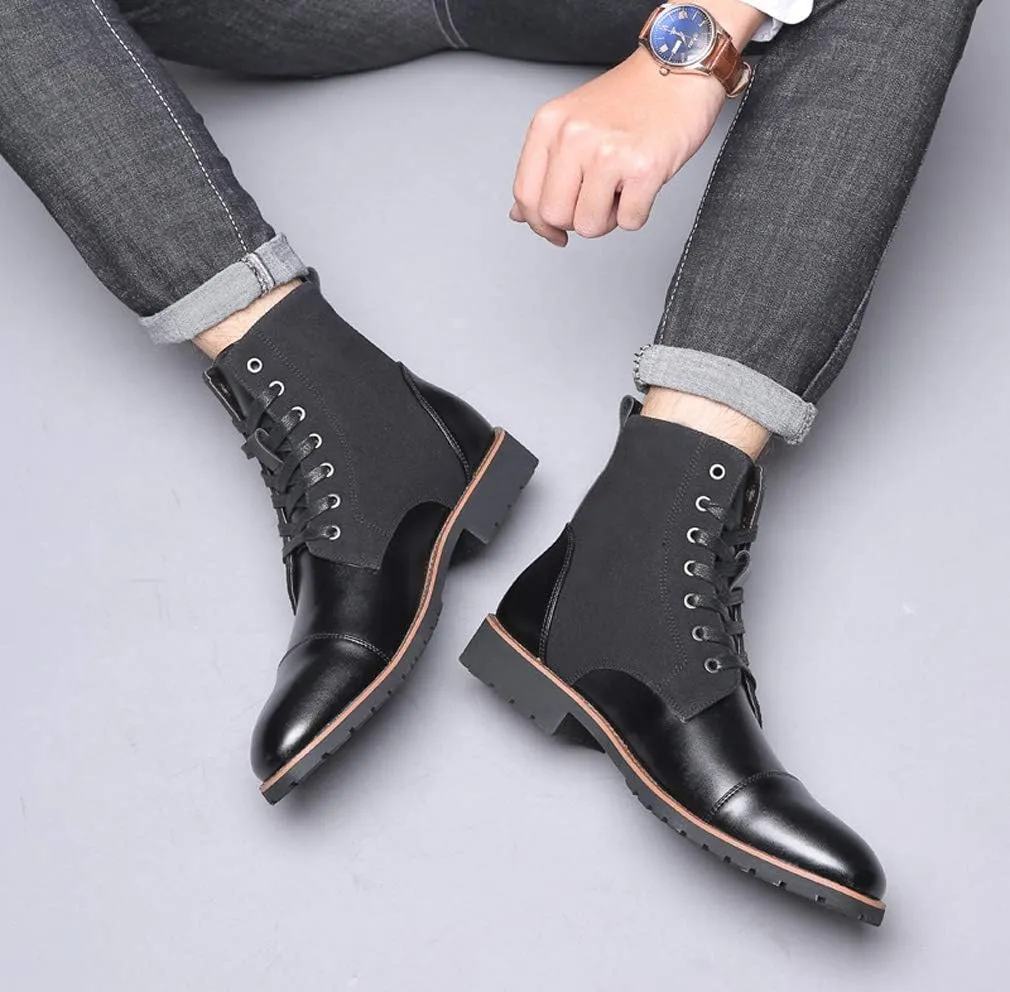 Santimon Mens Casual Leather Ankle Combat Chukka Boots Classic Cap Toe Waterproof Lace Up Work Oxfords Boots