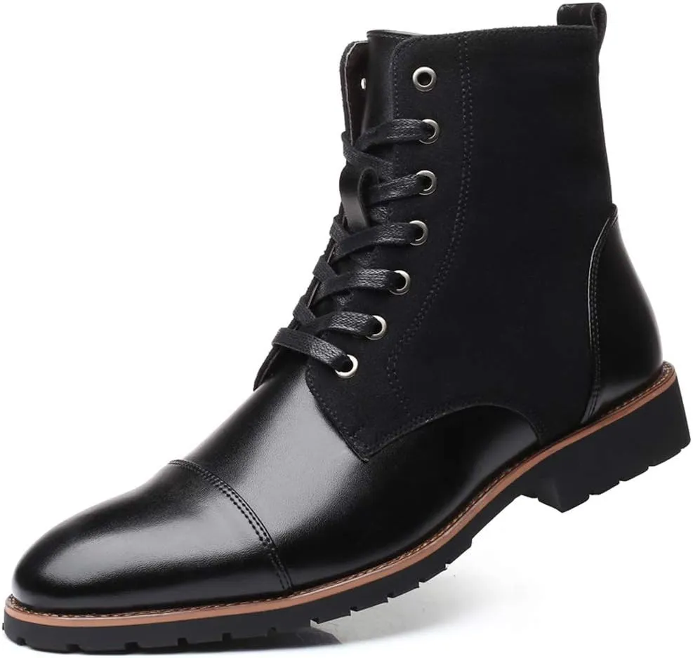 Santimon Mens Casual Leather Ankle Combat Chukka Boots Classic Cap Toe Waterproof Lace Up Work Oxfords Boots