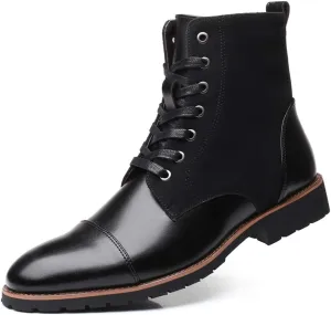 Santimon Mens Casual Leather Ankle Combat Chukka Boots Classic Cap Toe Waterproof Lace Up Work Oxfords Boots