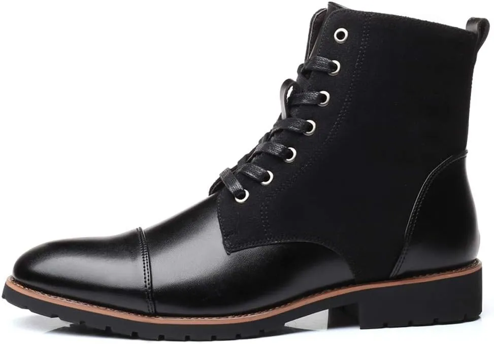 Santimon Mens Casual Leather Ankle Combat Chukka Boots Classic Cap Toe Waterproof Lace Up Work Oxfords Boots