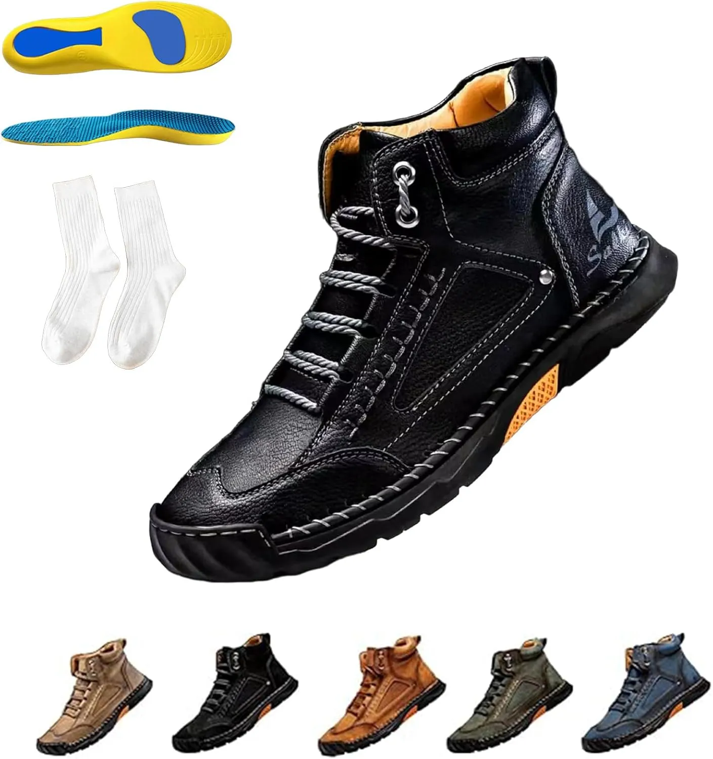 Sawbehind Mens Boots, Sawbehind Men's Comfortable Handmade Leather Boots, Arch Support, Waterproof, Spacious Toe Box Shoes