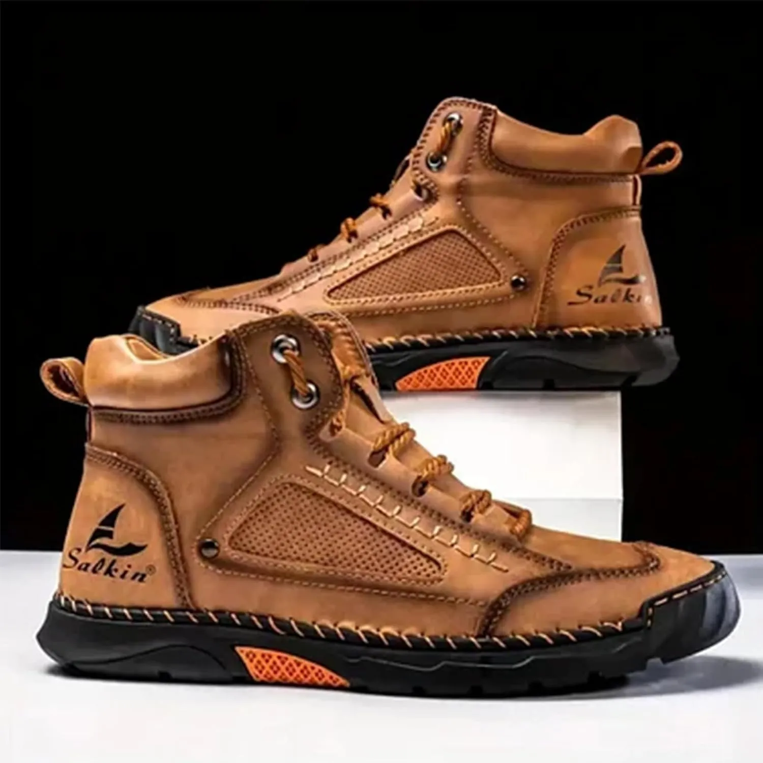 Sawbehind Mens Boots, Sawbehind Men's Comfortable Handmade Leather Boots, Arch Support, Waterproof, Spacious Toe Box Shoes