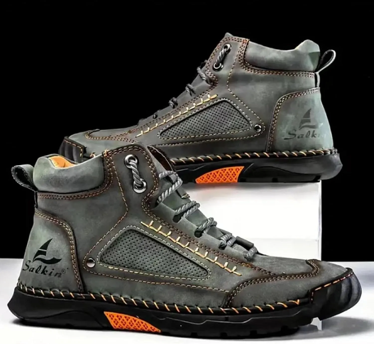 Sawbehind Mens Boots, Sawbehind Men's Comfortable Handmade Leather Boots, Arch Support, Waterproof, Spacious Toe Box Shoes
