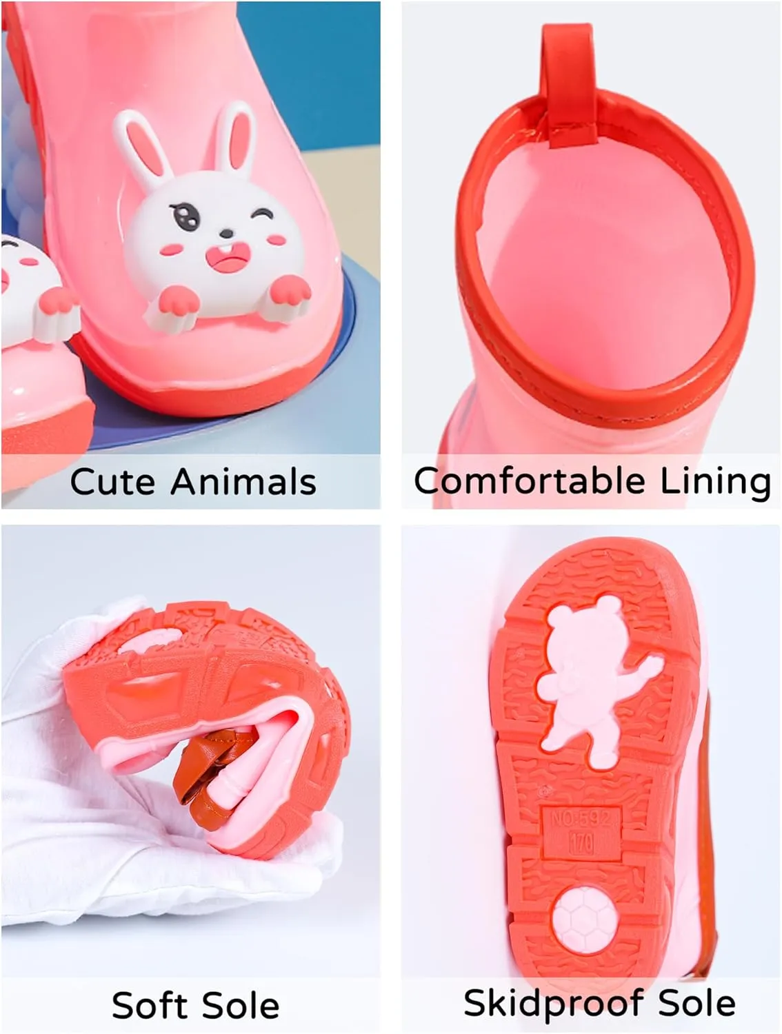 SEAUR Toddler Boys Girls Waterproof Rain Boots Child Soft Short Boots Water Shoes Easy-On Cozy Cute Animal Outdoor Rain Shoes