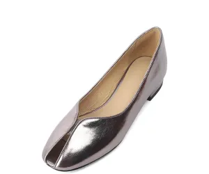 Silver Ballet Flats Shoes for Women,Metallic Peep Toe Low Heel Ballerina Shoes,Slip on Trendy Casual Comfortable Work Daily Dress Pumps Shoes