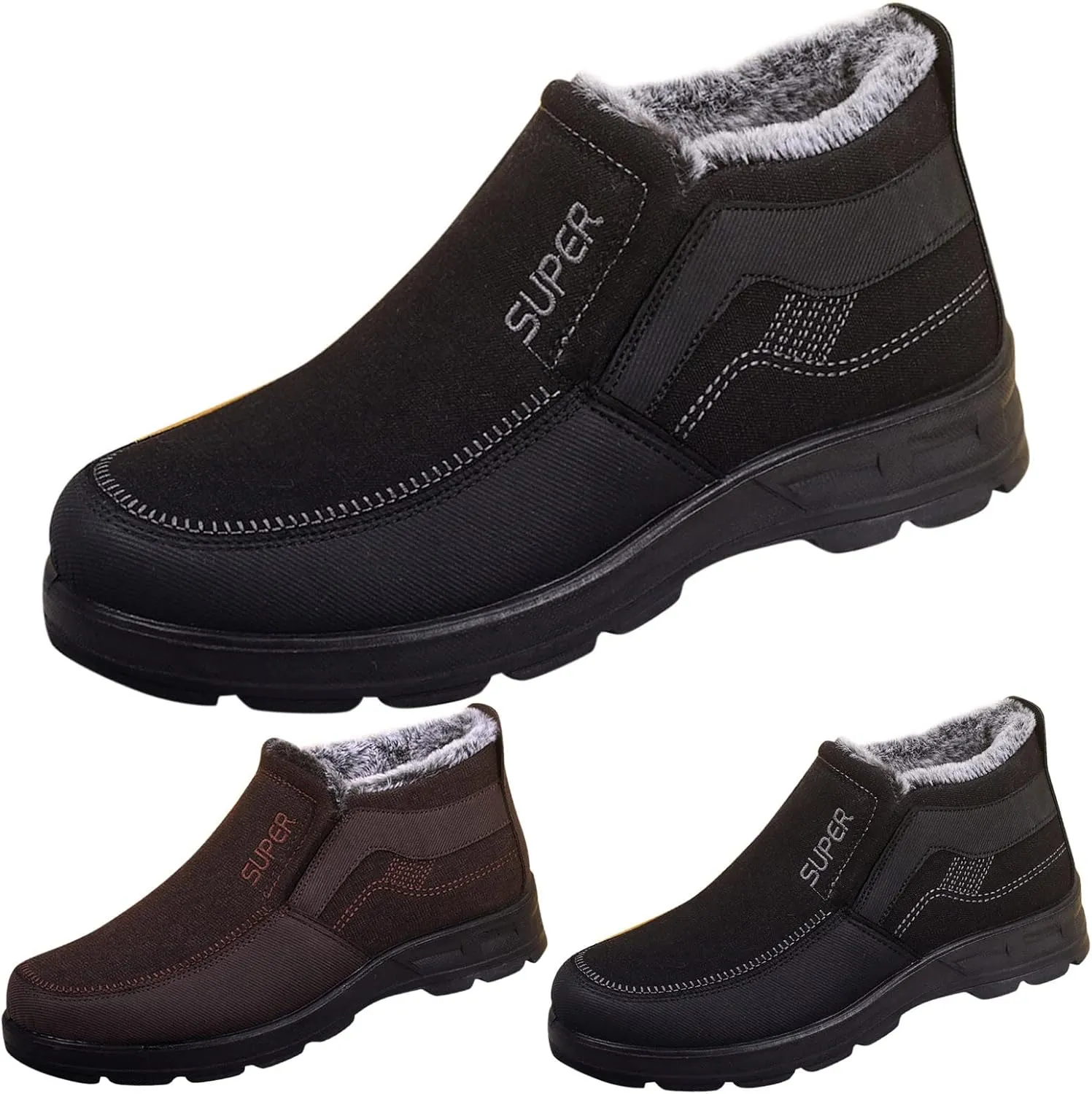 Snow Boots for Men Warm Faux Furry Lined Footwear Waterproof Outdoor Lightweight Winter Boots Slip on Ankle Booties Non-slip Hiking Boot Trekking Boots
