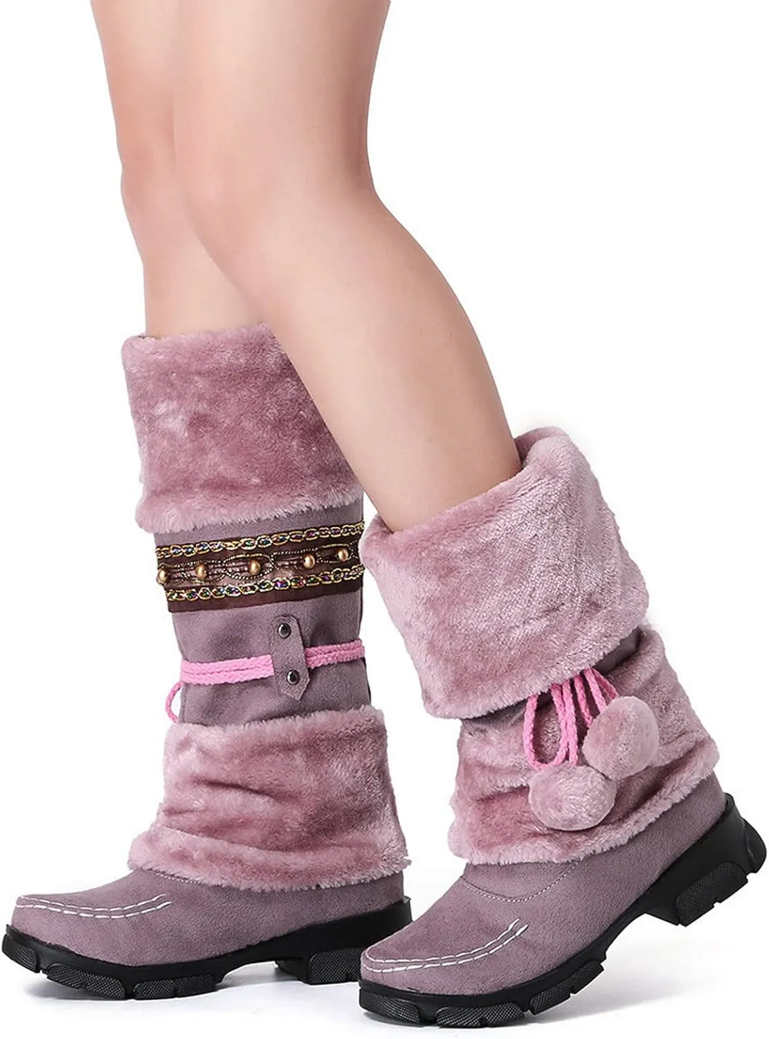 Snow Boots for Women Cute White Womens Boots Winter Ankle Womens Winter Boots Size 8 Wide Black Winter Heavy Thermal Warm Wool Boots Socks Women Womens Waterproof Winter Sneaker Boots