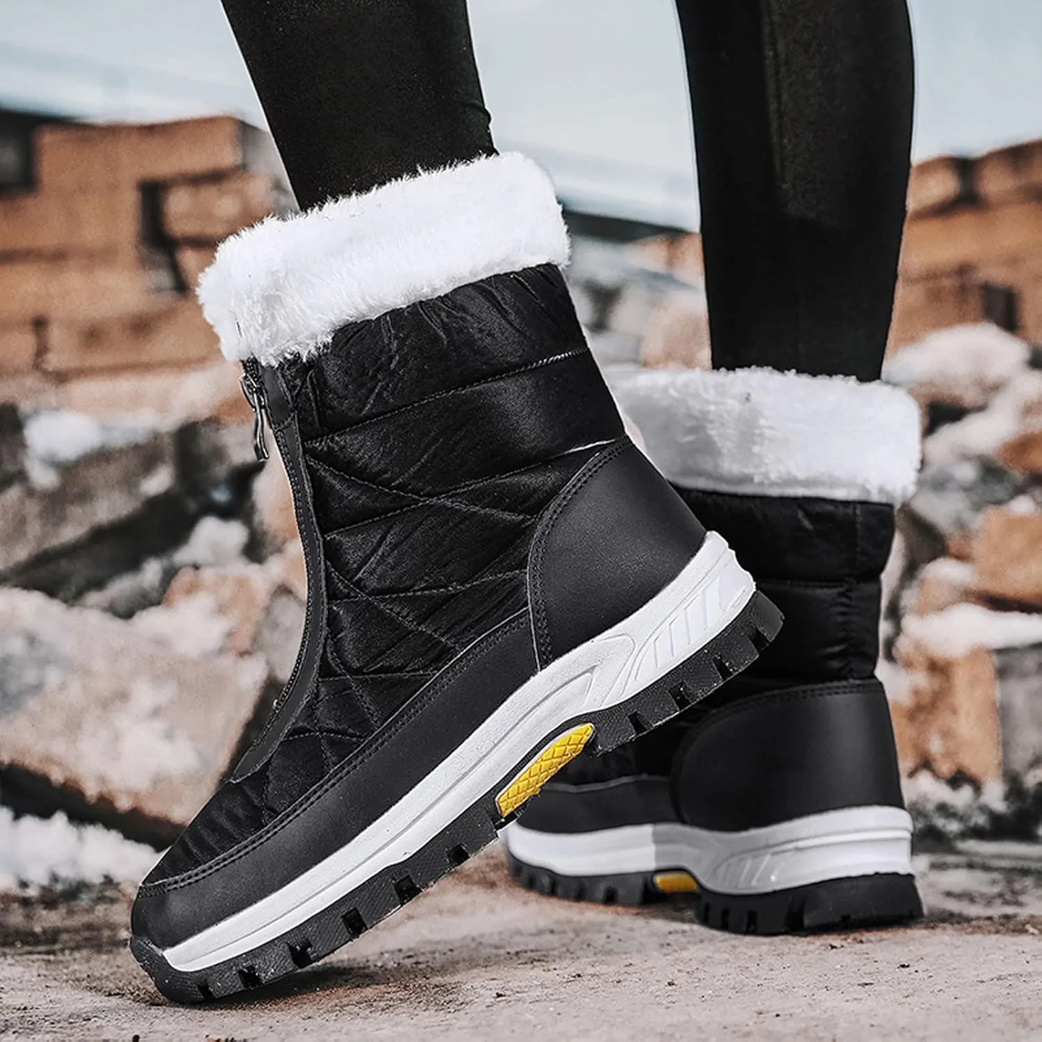 Snow Boots for Women Wide Calf Womens Winter Boots Size 12 Wide Calf Ladies Waterproof Snow Boots with Heels Brown Winter Boots for Women Leather Botas De Frio Para Mujer Bajita