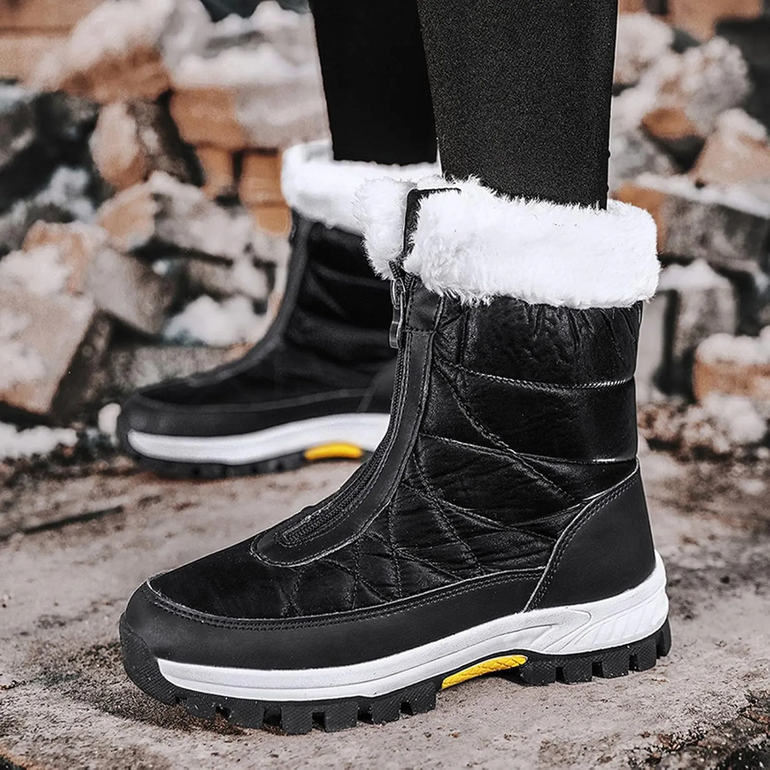 Snow Boots for Women Wide Calf Womens Winter Boots Size 12 Wide Calf Ladies Waterproof Snow Boots with Heels Brown Winter Boots for Women Leather Botas De Frio Para Mujer Bajita