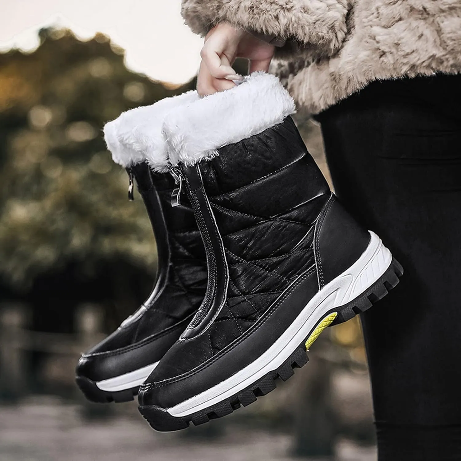 Snow Boots for Women Wide Calf Womens Winter Boots Size 12 Wide Calf Ladies Waterproof Snow Boots with Heels Brown Winter Boots for Women Leather Botas De Frio Para Mujer Bajita