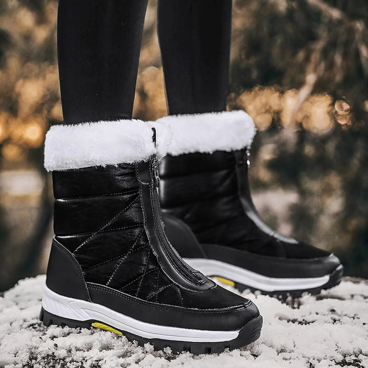 Snow Boots for Women Wide Calf Womens Winter Boots Size 12 Wide Calf Ladies Waterproof Snow Boots with Heels Brown Winter Boots for Women Leather Botas De Frio Para Mujer Bajita