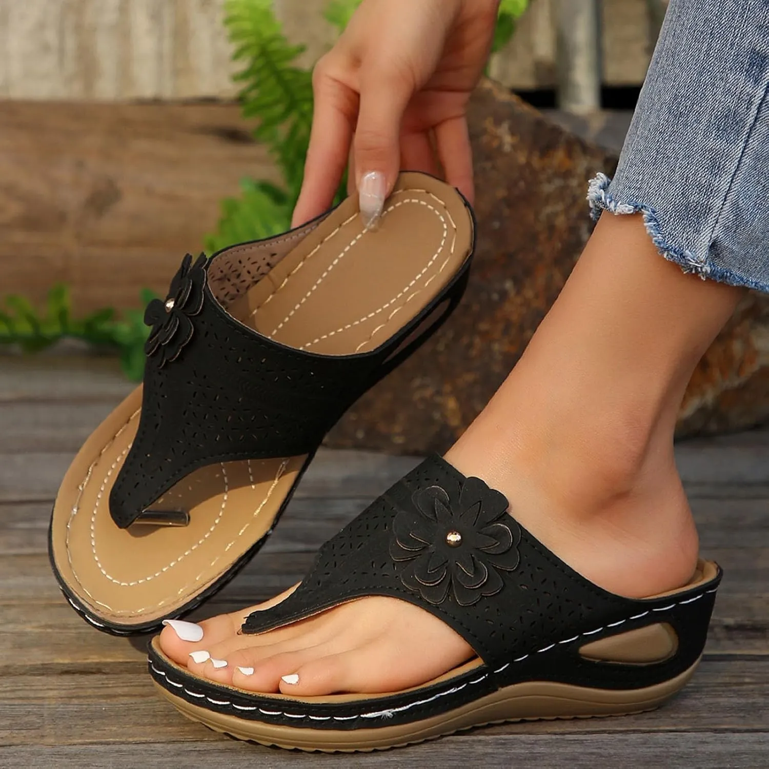 Summer Sandals for Women 2025 Womens Orthopedic Dressy Comfortable Sandal Arch Support Wedge Sandals Non Slip Flip Flops Shoes for Vacation Party
