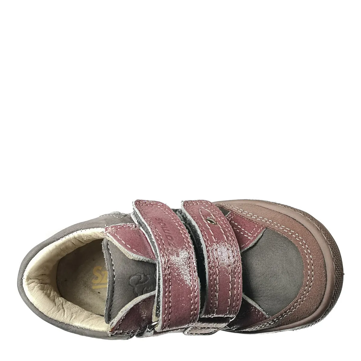 Szamos kid girl sneakers grey with pink sole and velcro straps flower in star decor toddler/little kid size