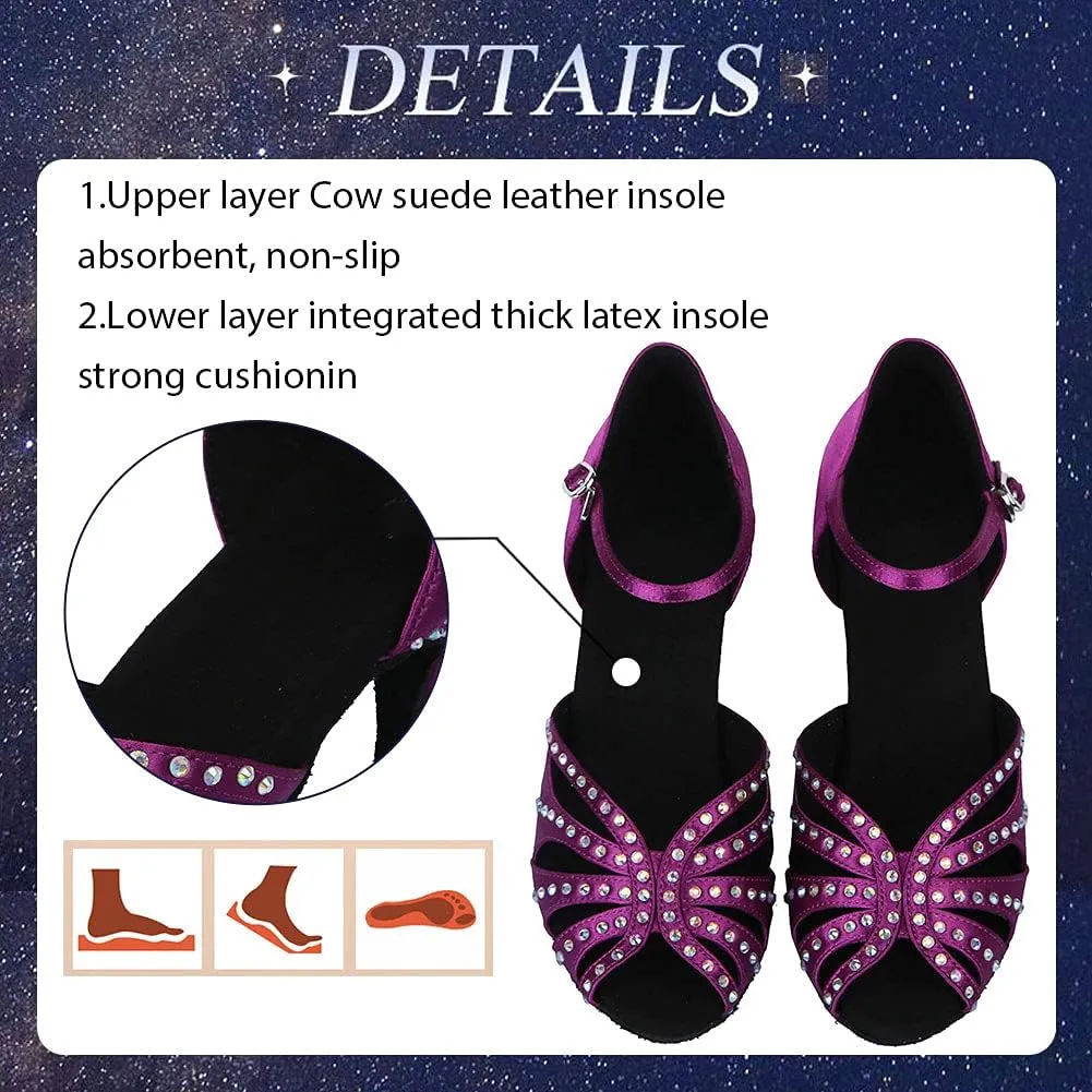 TINRYMX Satin Silk Latin Dance Shoes High Heel Rhinestone Ballroom Dance Shoes for Women,Model AF-435
