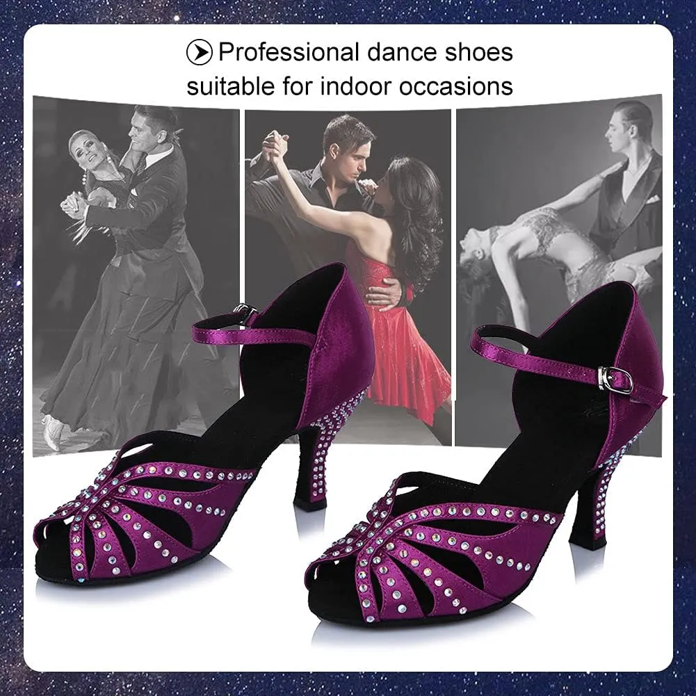 TINRYMX Satin Silk Latin Dance Shoes High Heel Rhinestone Ballroom Dance Shoes for Women,Model AF-435
