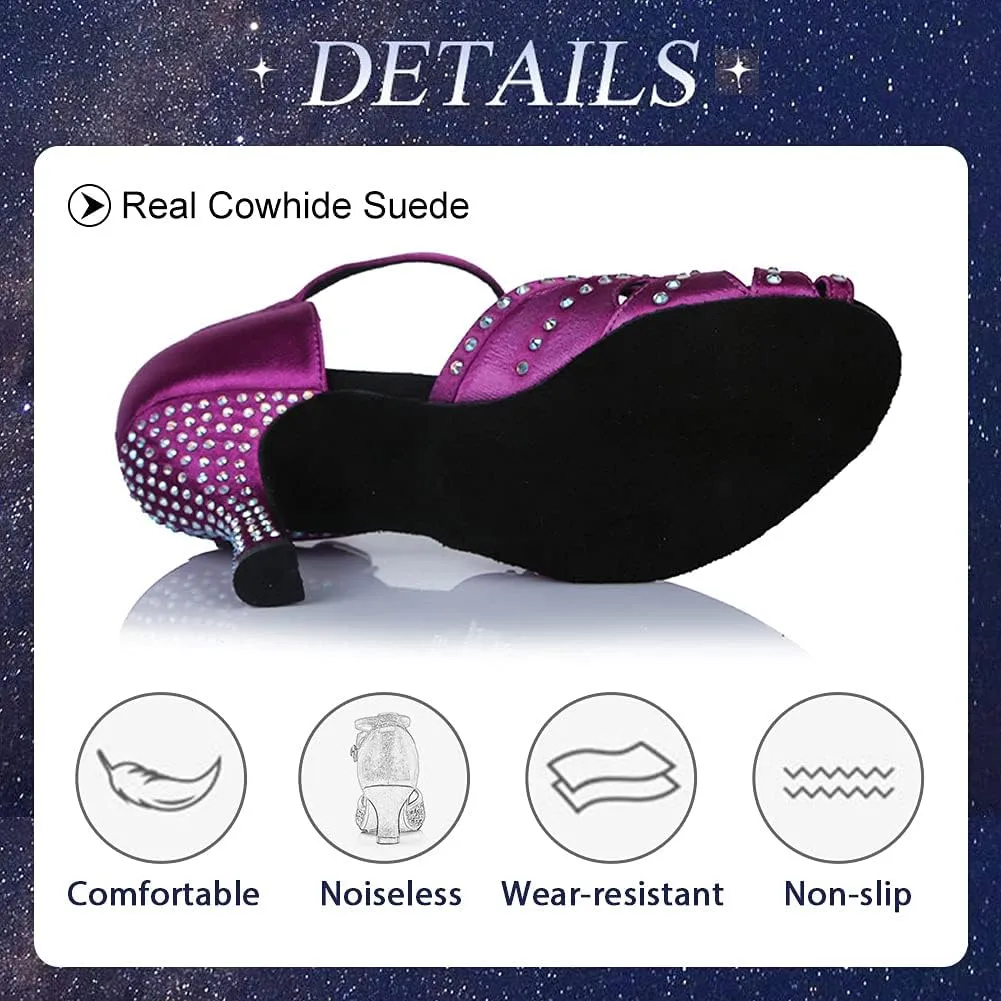 TINRYMX Satin Silk Latin Dance Shoes High Heel Rhinestone Ballroom Dance Shoes for Women,Model AF-435