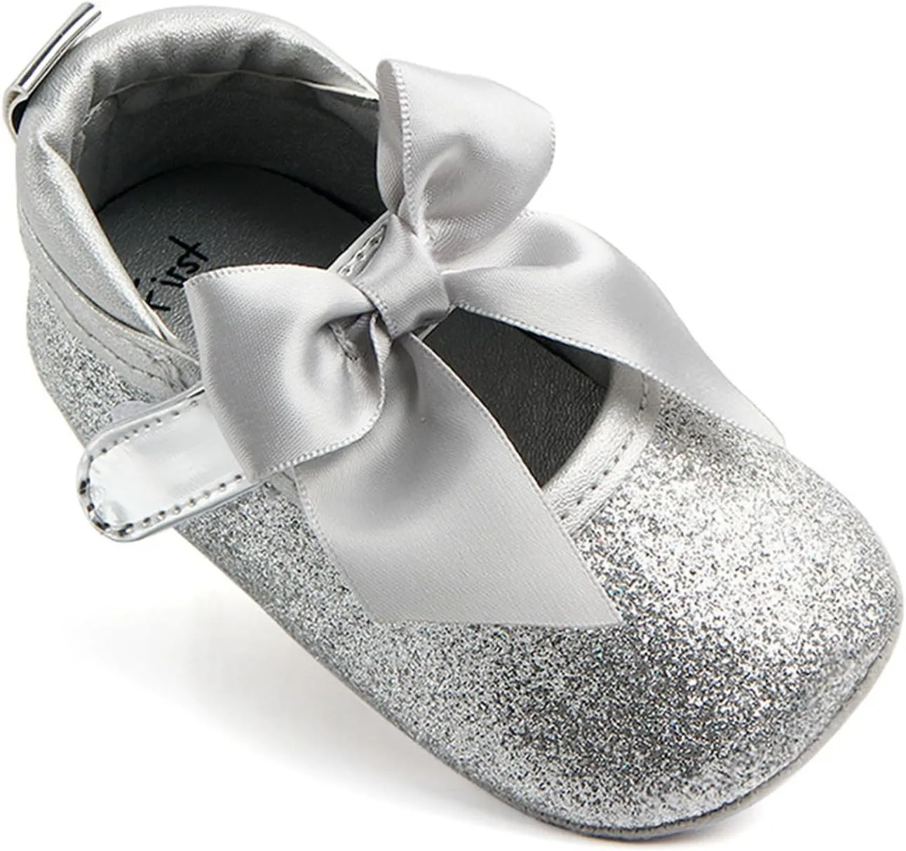 Toddler Baby Girls Mary Jane Flat Shoes Sparkly Bowknot Princess Non-Slip Lightweight First Walking Dress Shoes