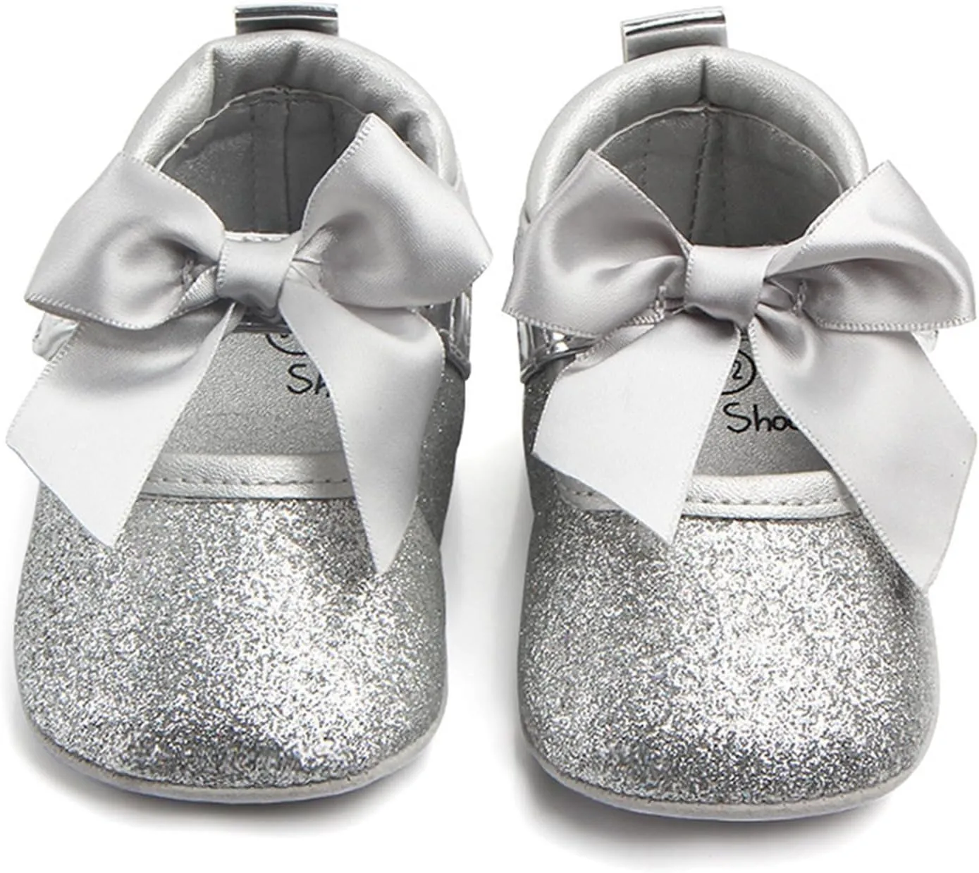 Toddler Baby Girls Mary Jane Flat Shoes Sparkly Bowknot Princess Non-Slip Lightweight First Walking Dress Shoes