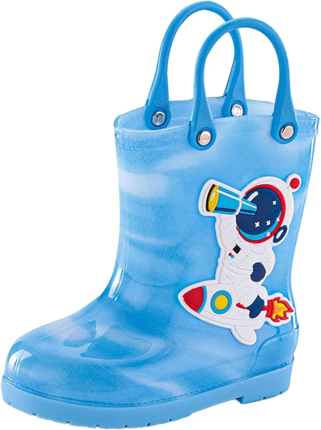 Toddler Kids Rain Boots with Easy On Handles Boys Girls artoon Designs Easy Pull Rubber Sole Water Proof Shoes
