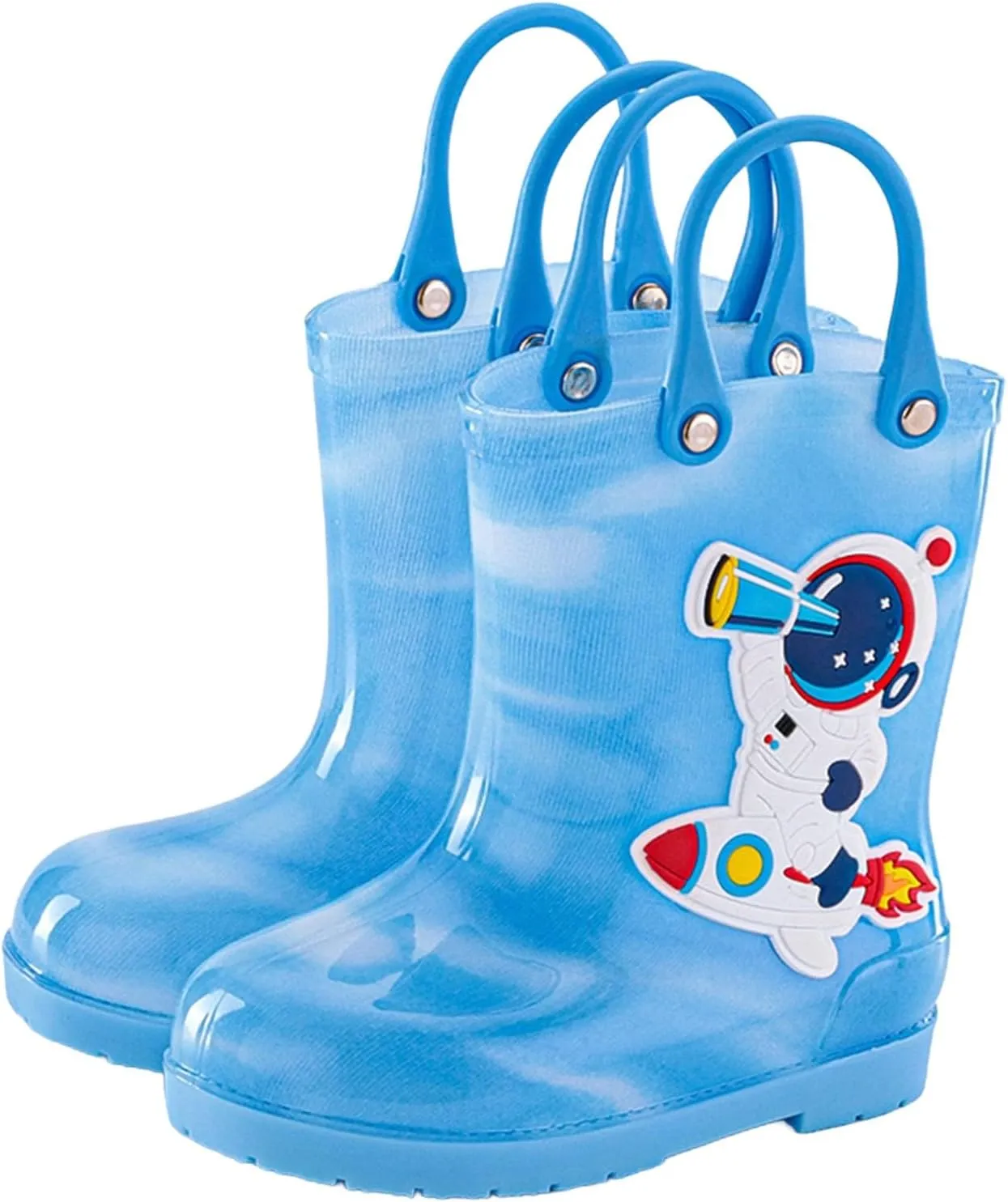 Toddler Kids Rain Boots with Easy On Handles Boys Girls artoon Designs Easy Pull Rubber Sole Water Proof Shoes