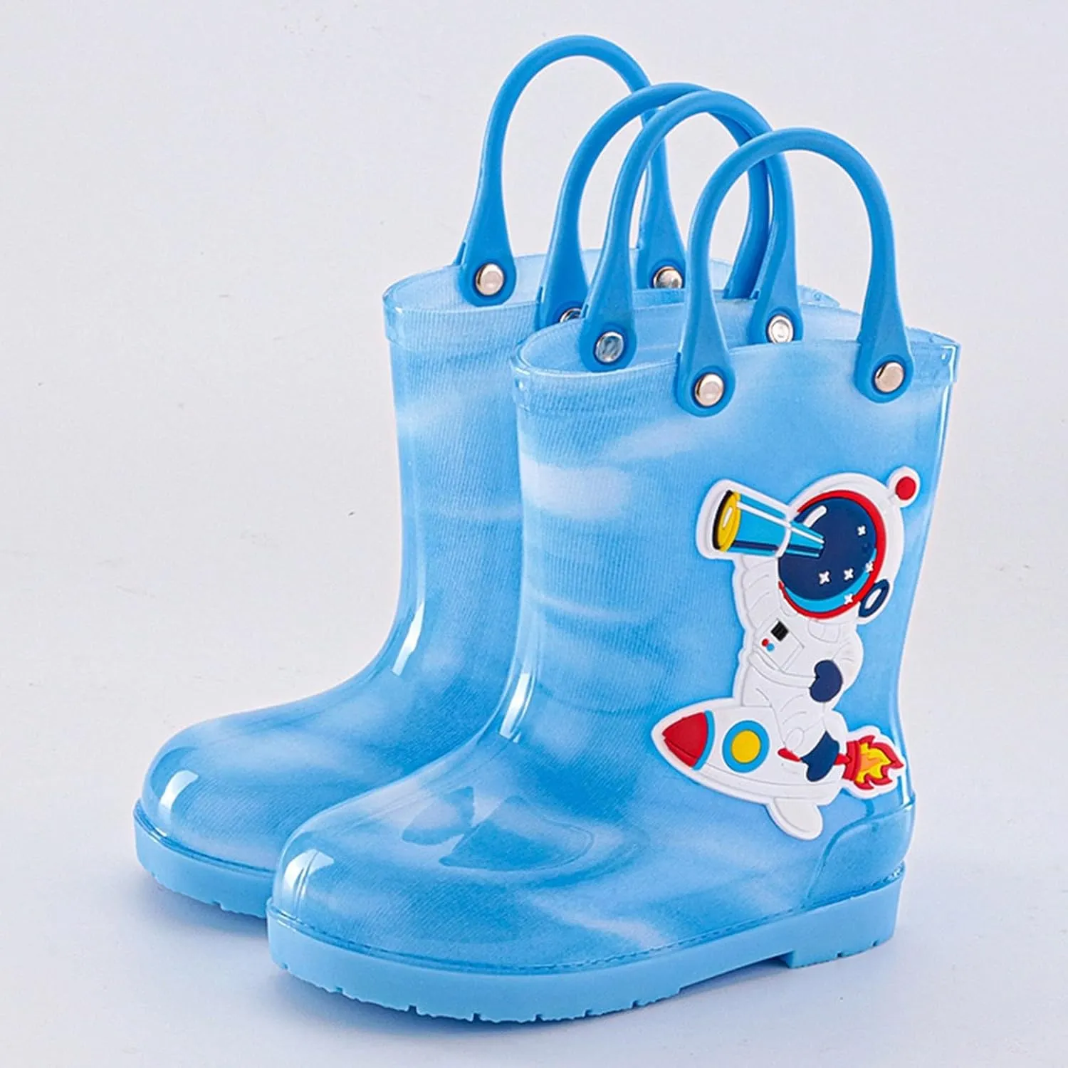 Toddler Kids Rain Boots with Easy On Handles Boys Girls artoon Designs Easy Pull Rubber Sole Water Proof Shoes