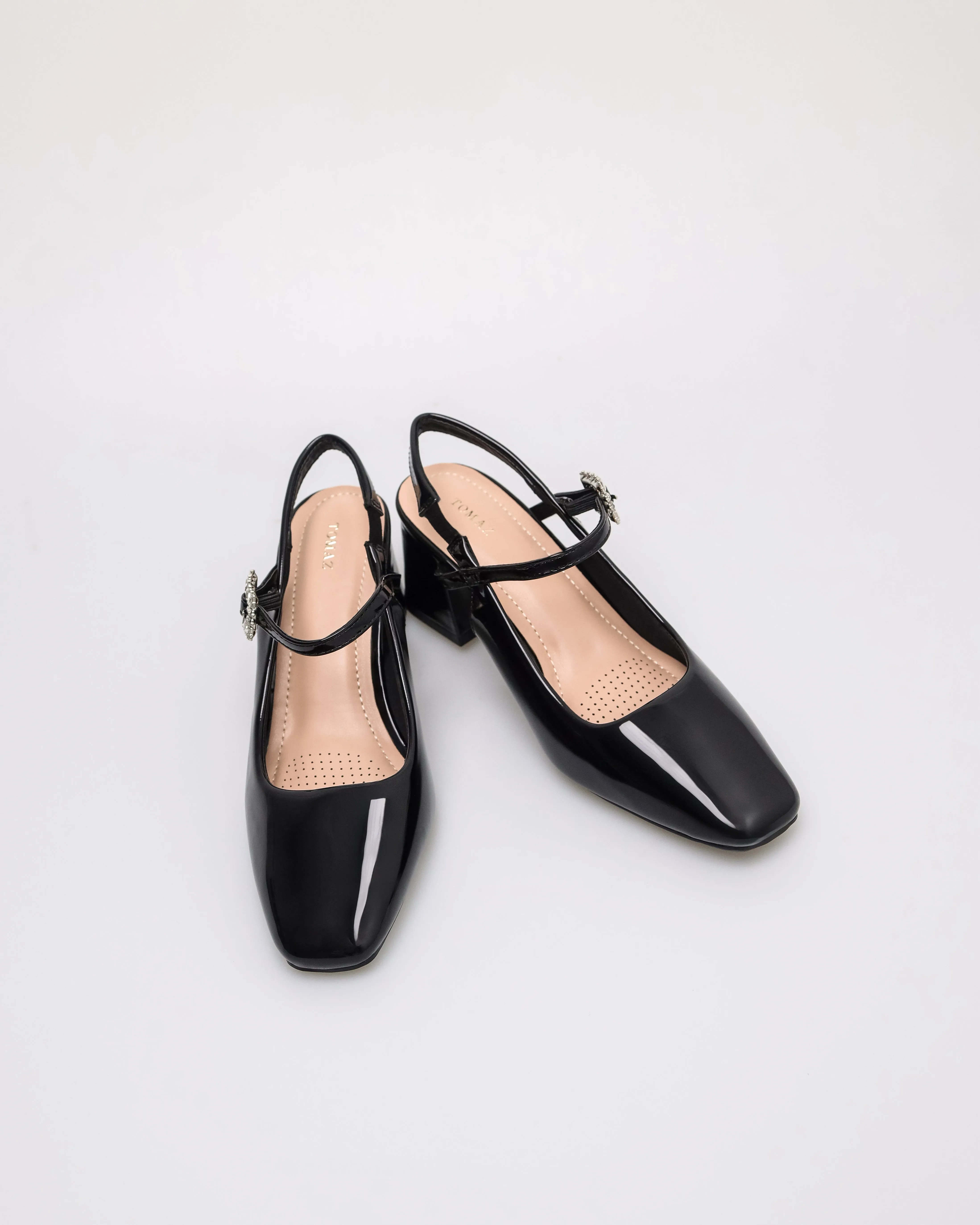 Tomaz NN401 Ladies Crystal Buckle Slingback Block Heels